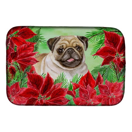 Carolines Treasures Fawn Pug Poinsettas Dish Drying Mat CK1365DDM